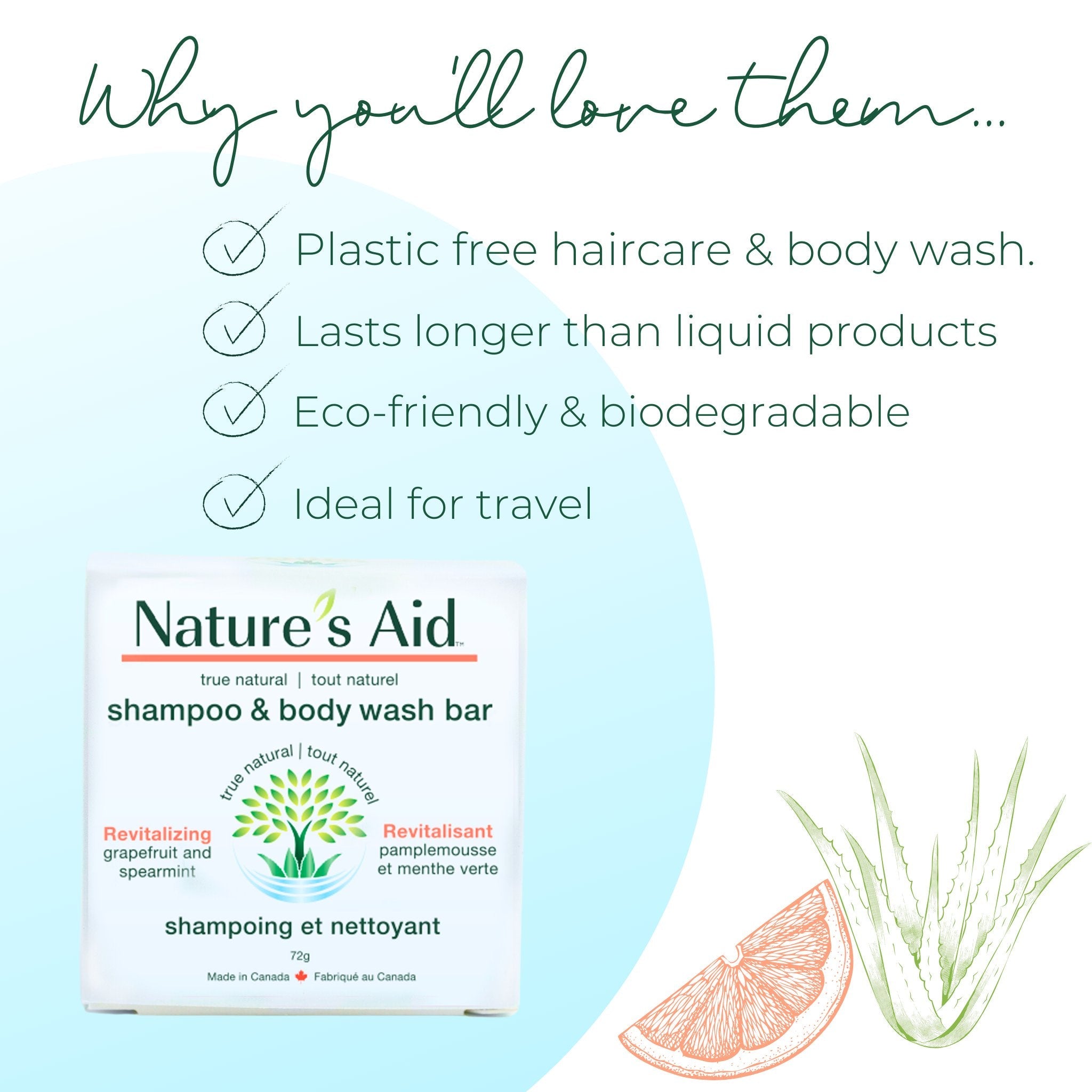 2in1 Shampoo and Wash | 72g Solid Bars - Nature's Aid, ecofriendly, natural ingredients